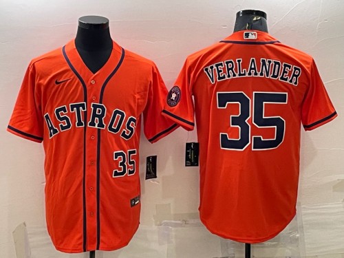 Men's Houston Astros #35 Justin Verlander Orange With Patch Cool Base Stitched Jersey - Click Image to Close